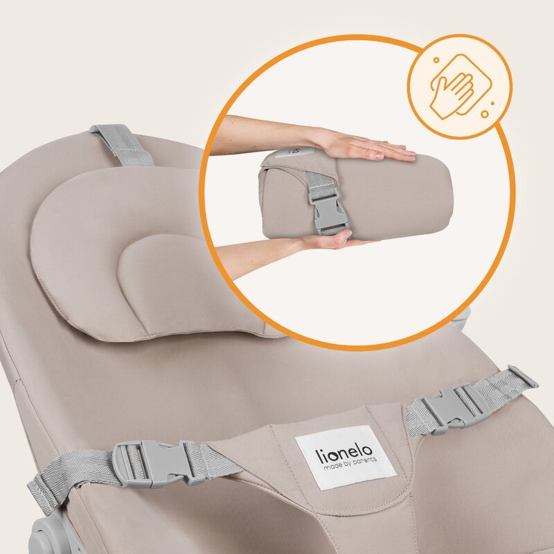 Balansoar, Lionelo, Dalia, 4 in 1, Inaltime reglabila in 2 pozitii, Cu husa detasabila, Cu bara de jucarii, Pana la 9 kg, Bej