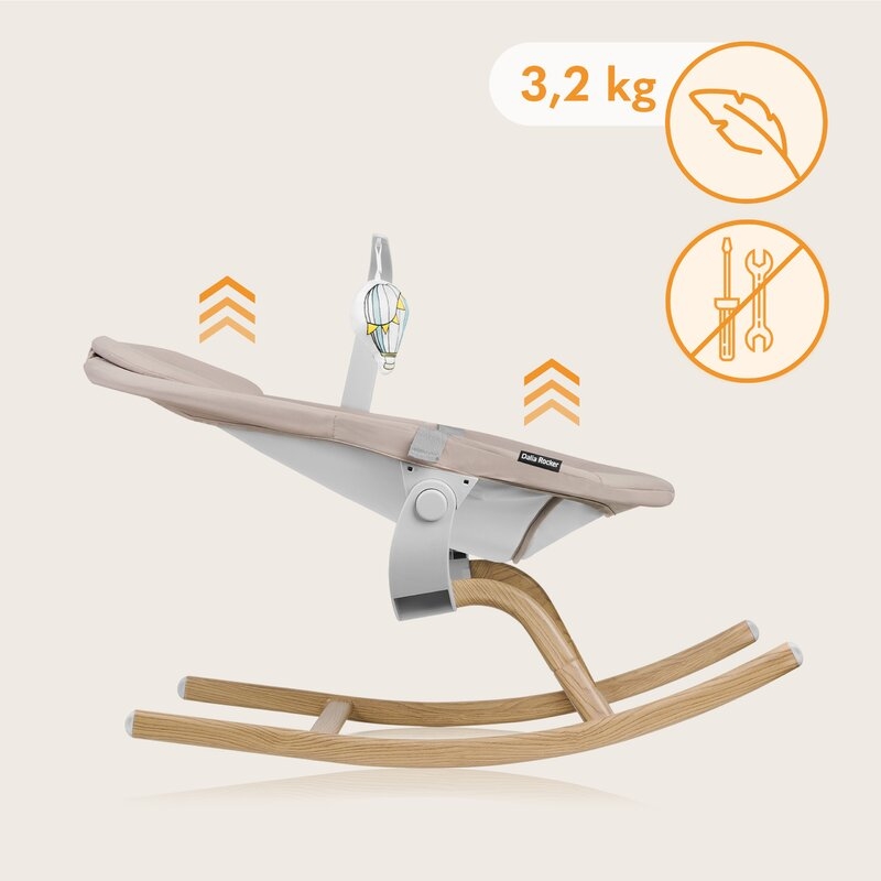 Balansoar, Lionelo, Dalia, 4 in 1, Inaltime reglabila in 2 pozitii, Cu husa detasabila, Cu bara de jucarii, Pana la 9 kg, Bej
