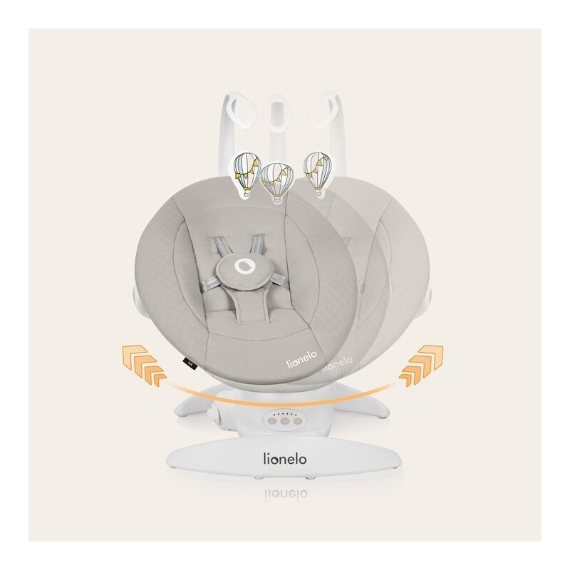 Balansoar, Lionelo, Iris, 2 in 1, Rotire 360 grade, Electric, Cu 3 moduri de leganare, Cu 5 trepte de viteza, Cu 3 pozitii de inclinare, 12 melodii, Silentios, Pana la 9 kg, Bej
