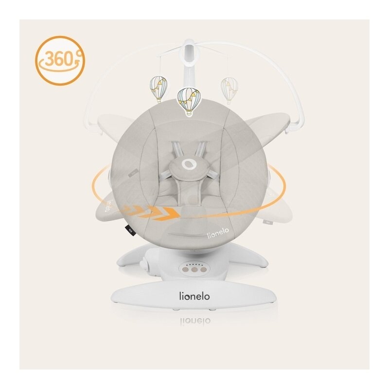Balansoar, Lionelo, Iris, 2 in 1, Rotire 360 grade, Electric, Cu 3 moduri de leganare, Cu 5 trepte de viteza, Cu 3 pozitii de inclinare, 12 melodii, Silentios, Pana la 9 kg, Bej