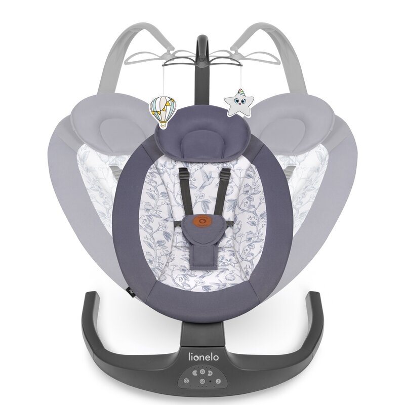 Balansoar si sezlong, Lionelo, Ralf, 2 in 1, Electric, Cu telecomanda si cablu USB, Cu miscare laterala de balansare si 5 niveluri diferite de viteza, Cu 12 melodii, Gri/Alb