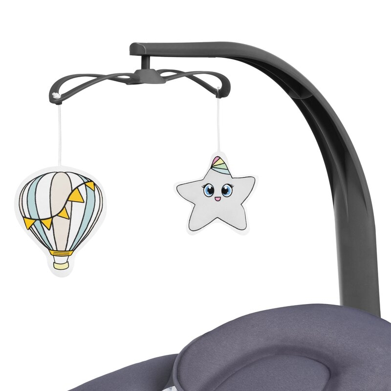 Balansoar si sezlong, Lionelo, Ralf, 2 in 1, Electric, Cu telecomanda si cablu USB, Cu miscare laterala de balansare si 5 niveluri diferite de viteza, Cu 12 melodii, Gri/Alb