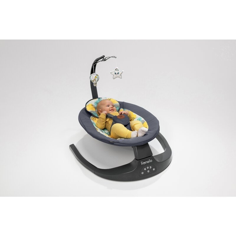 Balansoar si sezlong, Lionelo, Ralf, 2 in 1, Electric, Cu telecomanda si cablu USB, Cu miscare laterala de balansare si 5 niveluri diferite de viteza, Cu 12 melodii, Gri/Alb