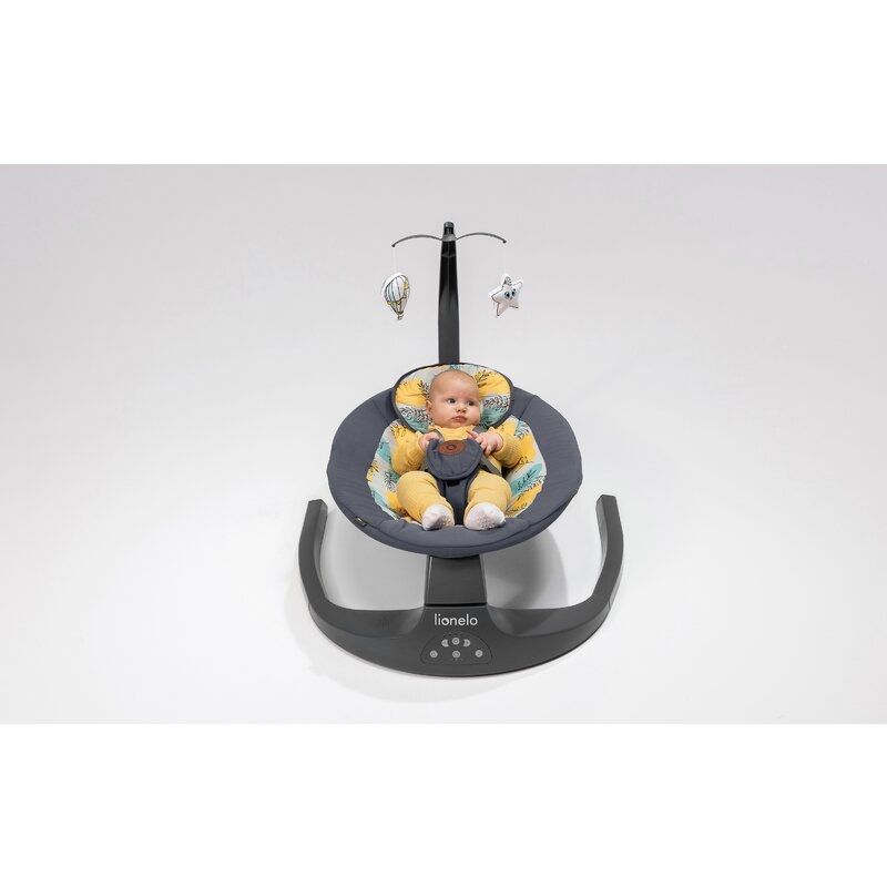Balansoar si sezlong, Lionelo, Ralf, 2 in 1, Electric, Cu telecomanda si cablu USB, Cu miscare laterala de balansare si 5 niveluri diferite de viteza, Cu 12 melodii, Gri/Alb