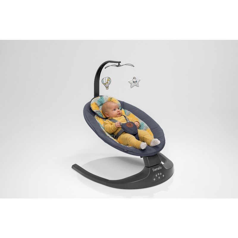 Balansoar si sezlong, Lionelo, Ralf, 2 in 1, Electric, Cu telecomanda si cablu USB, Cu miscare laterala de balansare si 5 niveluri diferite de viteza, Cu 12 melodii, Gri/Alb
