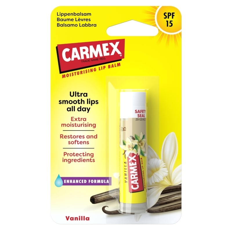 Balsam reparator pentru buze uscate si crapate cu aroma de vanilie SPF 15, 4.25 g, Carmex