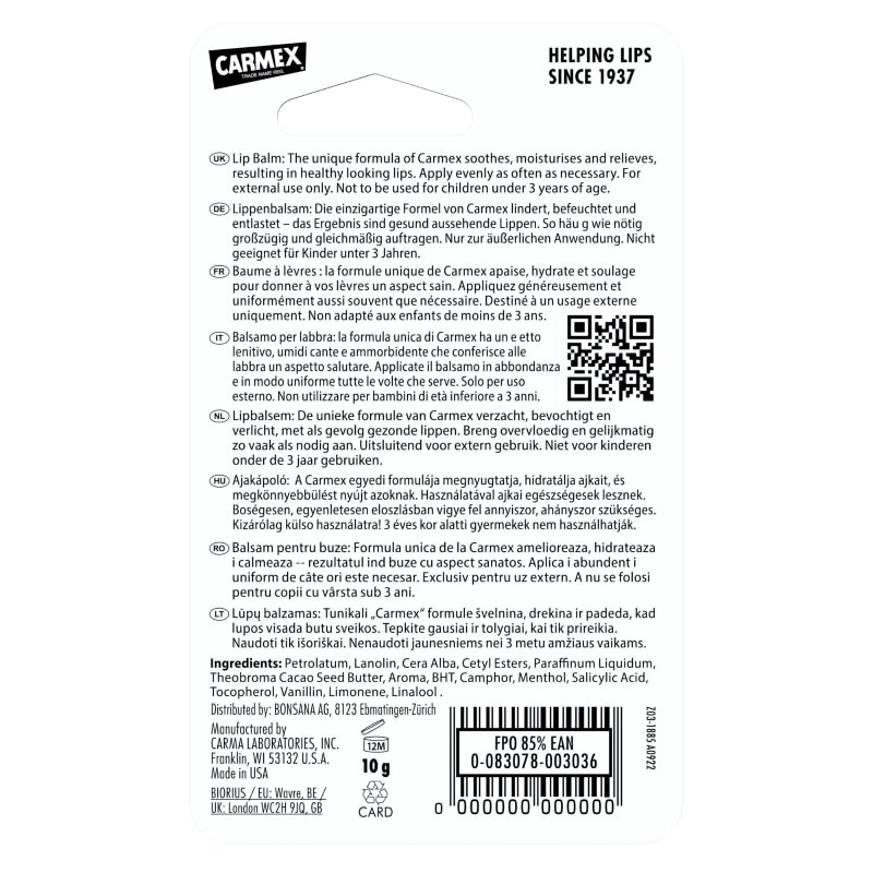 Balsam reparator pentru buze uscate si crapate, 10 g, Carmex
