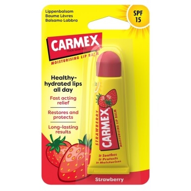 Balsam reparator pentru buze uscate si crapate cu aroma de capsuni SPF 15, 10g, Carmex