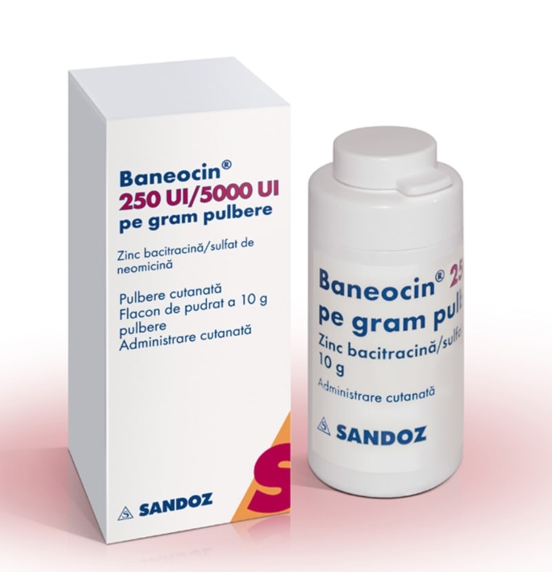 Baneocin pulbere, 250 UI/5000 UI pe gram, 10 g, Sandoz