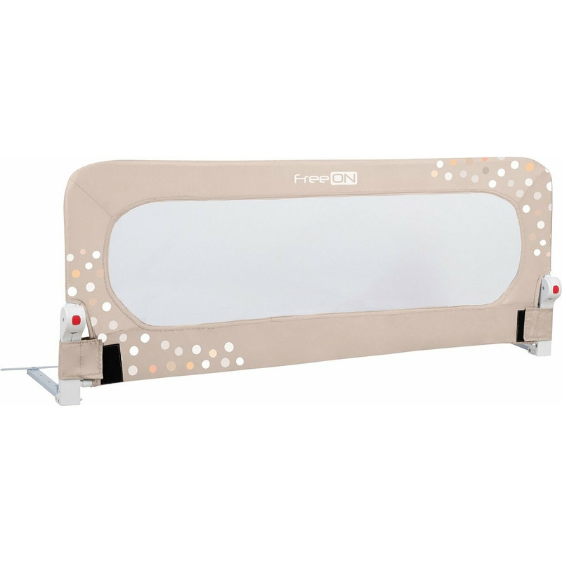 Bariera de protectie pentru pat bebe, Rabatabila, Instalare usoara, Dimensiune 135 x 57 cm, FreeON, Little Dots, Beige