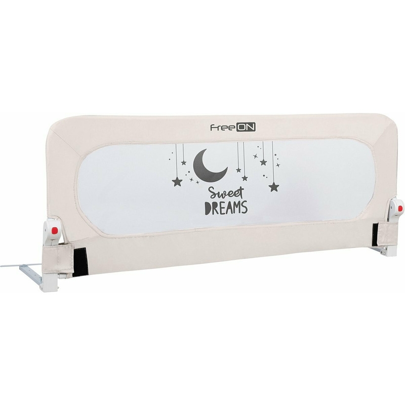 Bariera de protectie pentru pat bebe, Rabatabila, Instalare usoara, Dimensiune 135 x 57 cm, FreeON, Sweet Dreams, Light Beige