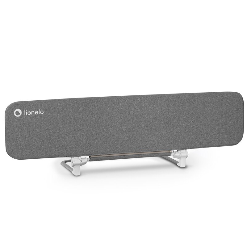 Bariera de protectie pentru pat, Lionelo, Lora XL, Pliabila, Sistem de blocare StandSafe, Geanta de transport inclusa, 150x46 cm, Conform cu BS 7972:2001+A1:2009, Gri