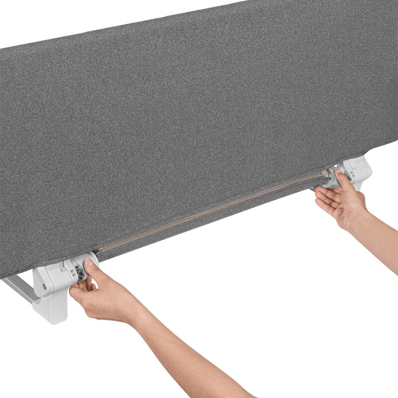 Bariera de protectie pentru pat, Lionelo, Lora XL, Pliabila, Sistem de blocare StandSafe, Geanta de transport inclusa, 150x46 cm, Conform cu BS 7972:2001+A1:2009, Gri