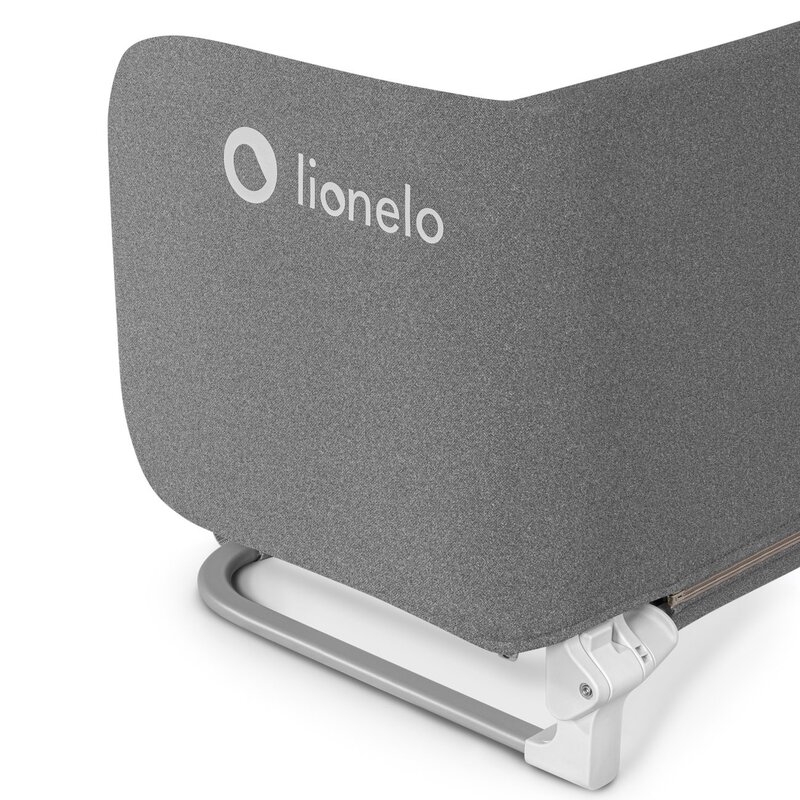 Bariera de protectie pentru pat, Lionelo, Lora XL, Pliabila, Sistem de blocare StandSafe, Geanta de transport inclusa, 150x46 cm, Conform cu BS 7972:2001+A1:2009, Gri