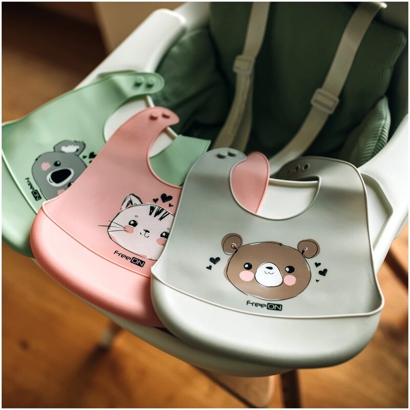 Baveta moale, Din silicon, Cu buzunar, FreeON, 31 x 24 cm, Cat Pink