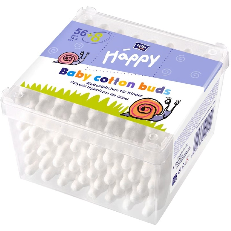 Betisoare de urechi cu opritor Baby Happy, 56+8 bucati, Bella