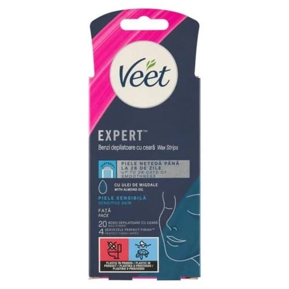 Benzi depilatoare de ceara rece pentru fata, 20 bucati, Veet