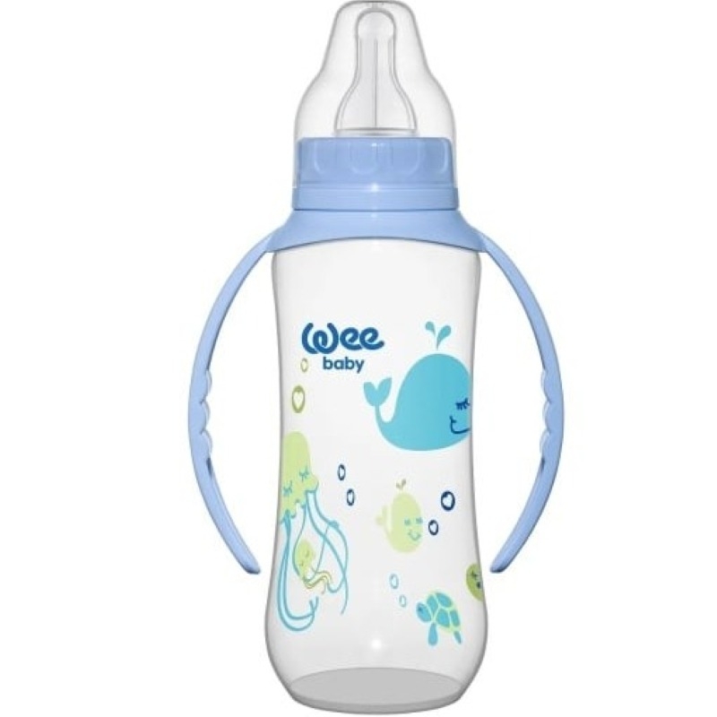 Biberon cu manere + tetina din silicon rotunda, 270 ml, Wee Baby