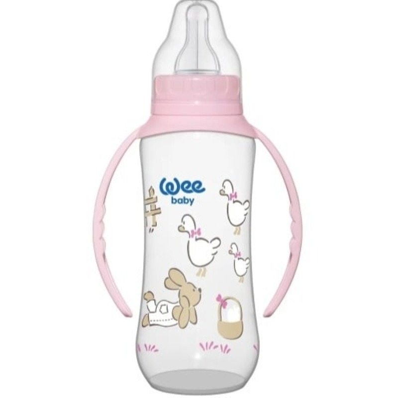 Biberon cu manere + tetina din silicon rotunda, 270 ml, Wee Baby
