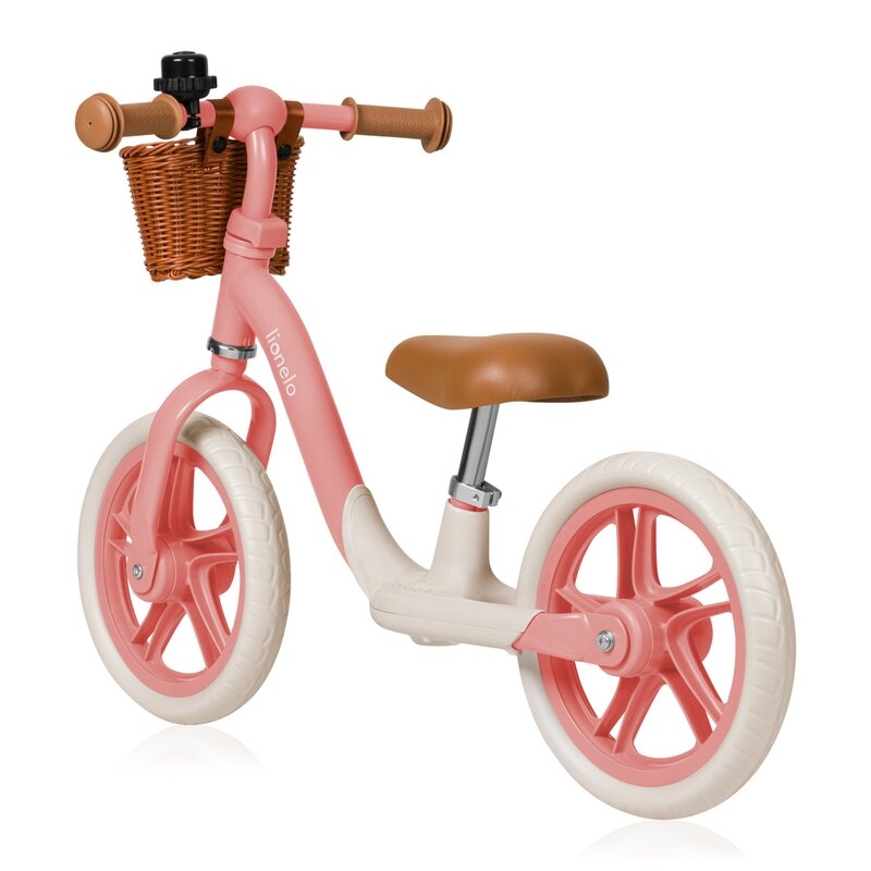 Bicicleta fara pedale, Lionelo, Alex Plus, Usoara, Cu ghidon si sa reglabile, Include cos depozitare si sonerie, Din otel, Cu roti din spuma EVA, 12 inch, Pink Rose