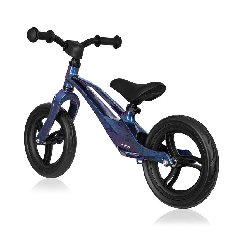 Bicicleta fara pedale, Lionelo, Bart, Usoara, Cu cadru din magneziu, Cu ghidon si sa reglabile, Greutate 3 Kg, 12 inch, Conform cu standardul european de securitate EN71, Blue Violet
