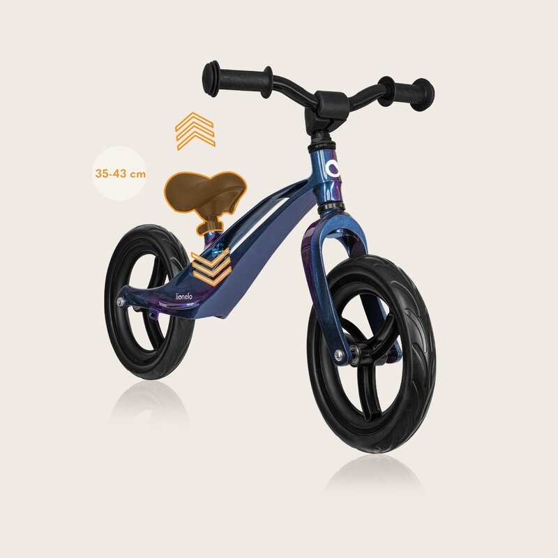 Bicicleta fara pedale, Lionelo, Bart, Usoara, Cu cadru din magneziu, Cu ghidon si sa reglabile, Greutate 3 Kg, 12 inch, Conform cu standardul european de securitate EN71, Blue Violet