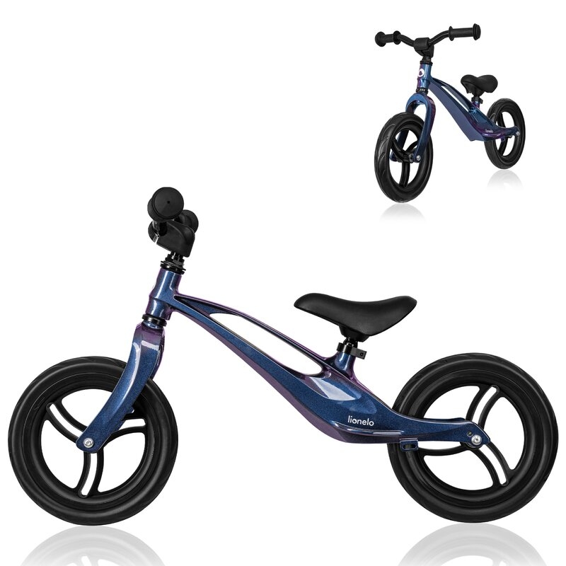 Bicicleta fara pedale, Lionelo, Bart, Usoara, Cu cadru din magneziu, Cu ghidon si sa reglabile, Greutate 3 Kg, 12 inch, Conform cu standardul european de securitate EN71, Blue Violet