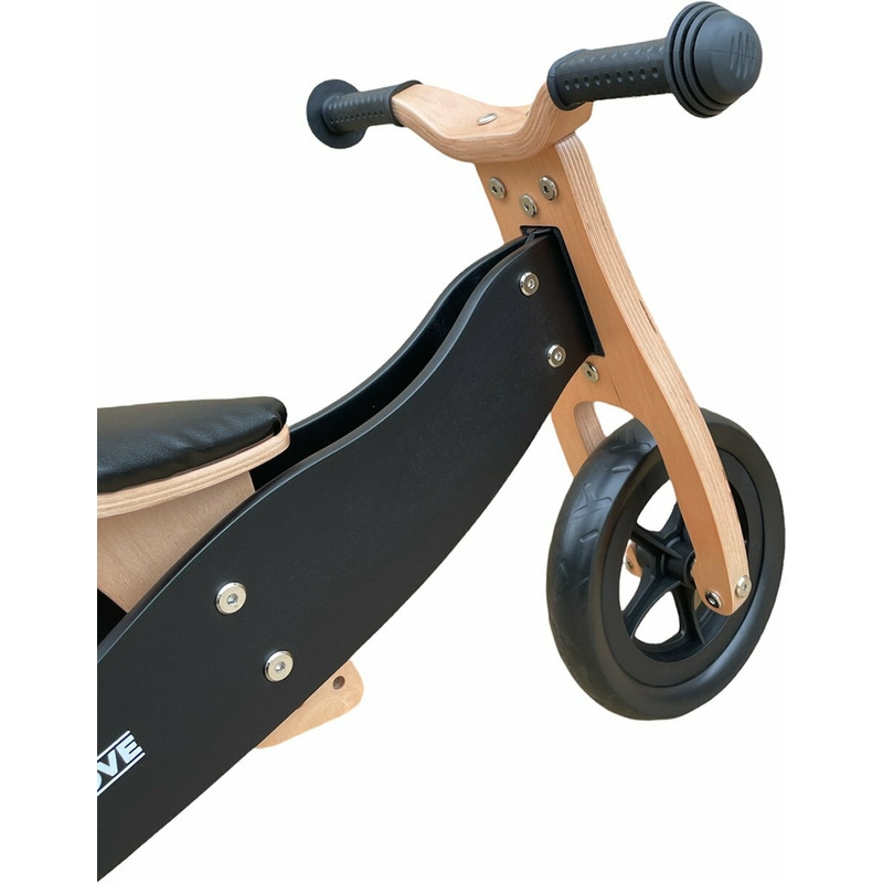Bicicleta/tricicleta fara pedale din lemn, 2 in 1, Functie de bicicleta echilibru, Sa reglabila, Manere antiderapante, Roti ajustabile, 18 luni – 3 ani, Free2Move, Brown Black