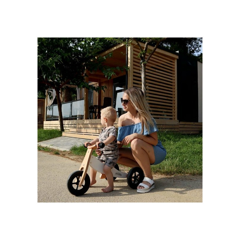 Bicicleta/tricicleta fara pedale din lemn, 2 in 1, Functie de bicicleta echilibru, Sa reglabila, Manere antiderapante, Roti ajustabile, 18 luni – 3 ani, Free2Move, Brown White