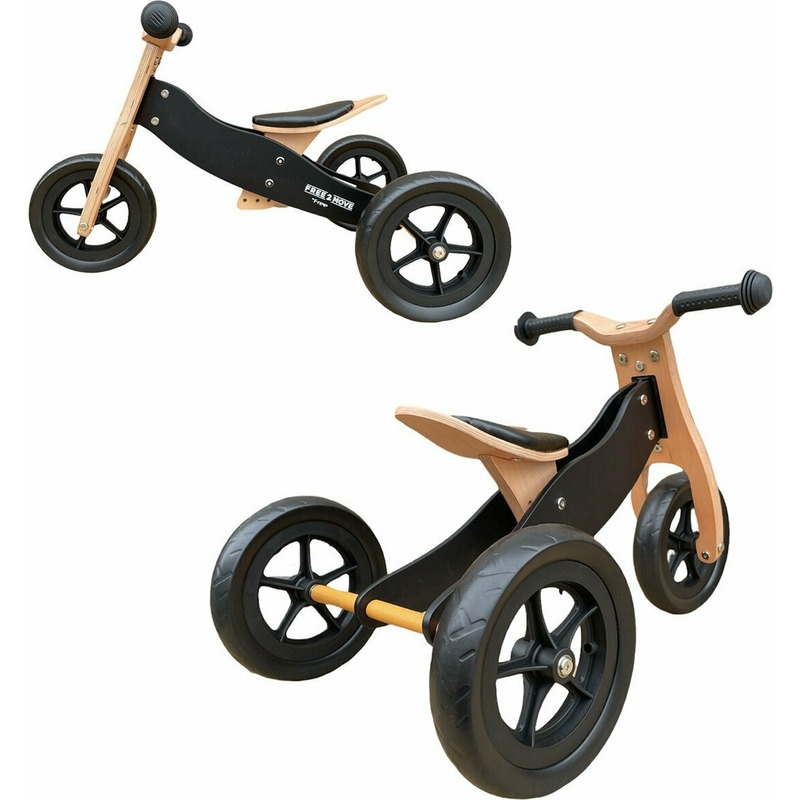 Bicicleta/tricicleta fara pedale din lemn, 2 in 1, Functie de bicicleta echilibru, Sa reglabila, Manere antiderapante, Roti ajustabile, 18 luni – 3 ani, Free2Move, Brown White