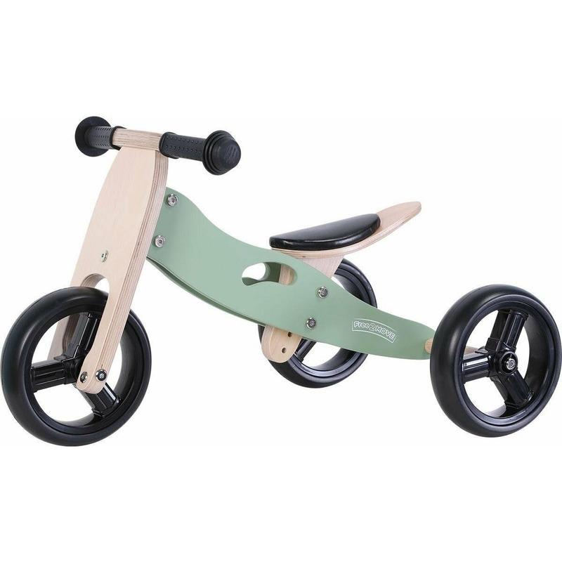Bicicleta/tricicleta fara pedale din lemn, 2 in 1, Functie de bicicleta echilibru, Scaun reglabil, Roti ajustabile, Manere antiderapante, Varsta 1-3 ani, Free2Move, Mint