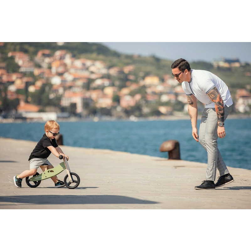 Bicicleta/tricicleta fara pedale din lemn, 2 in 1, Functie de bicicleta echilibru, Scaun reglabil, Roti ajustabile, Manere antiderapante, Varsta 1-3 ani, Free2Move, Mint