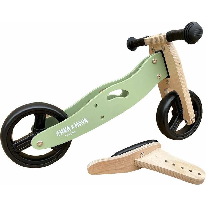 Bicicleta/tricicleta fara pedale din lemn, 2 in 1, Functie de bicicleta echilibru, Scaun reglabil, Roti ajustabile, Manere antiderapante, Varsta 1-3 ani, Free2Move, Mint