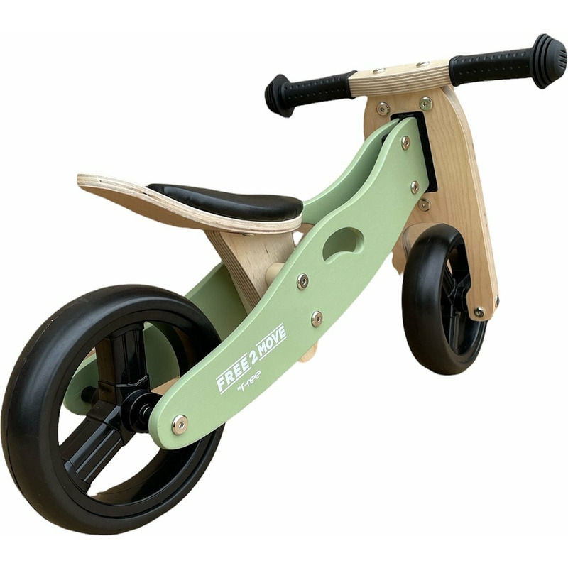 Bicicleta/tricicleta fara pedale din lemn, 2 in 1, Functie de bicicleta echilibru, Scaun reglabil, Roti ajustabile, Manere antiderapante, Varsta 1-3 ani, Free2Move, Mint