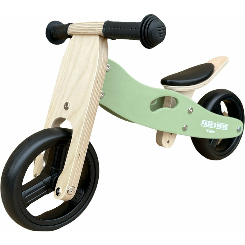 Bicicleta/tricicleta fara pedale din lemn, 2 in 1, Functie de bicicleta echilibru, Scaun reglabil, Roti ajustabile, Manere antiderapante, Varsta 1-3 ani, Free2Move, Mint