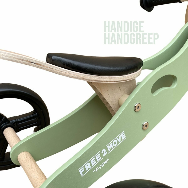 Bicicleta/tricicleta fara pedale din lemn, 2 in 1, Functie de bicicleta echilibru, Scaun reglabil, Roti ajustabile, Manere antiderapante, Varsta 1-3 ani, Free2Move, Mint
