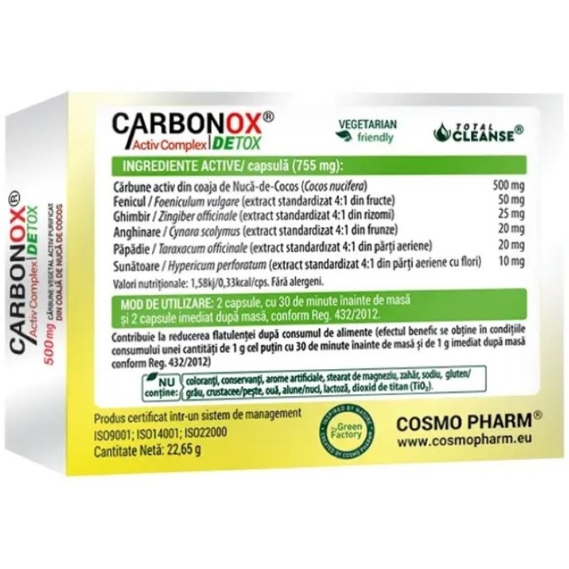 Bio Carbonox Activ Complex Detox 500 mg, 30 capsule, Cosmo Pharm