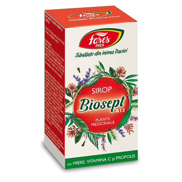 Biosept sirop A13 cu miere, vitamina C si propolis, 100 ml, Fares