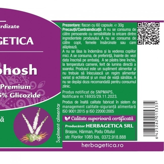 Black Cohosh, 60 capsule, Herbagetica