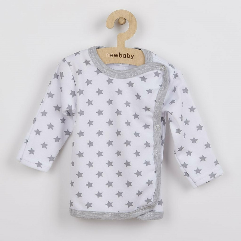 Bluza cu maneca lunga, Cu capse, Marime 56, Din bumbac 100%, New Baby, Classic II Grey with stars