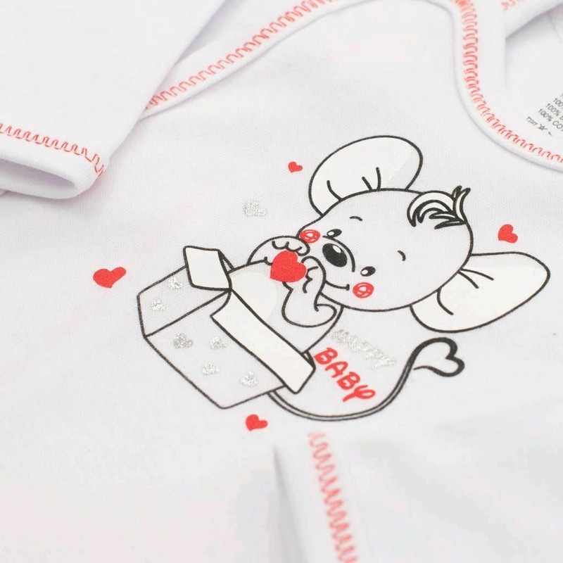 Bluza cu maneca lunga, Cu capse, Marime 62, Din bumbac 100%, New Baby, Mouse Baby Nightgown White
