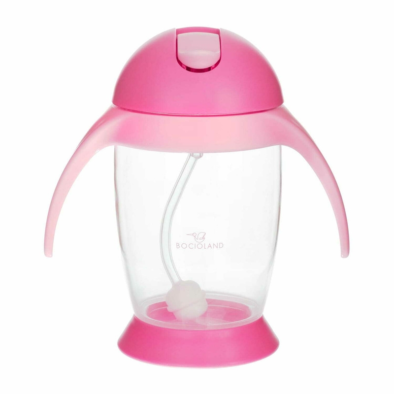 Bocioland - Cana de apa cu pai si manere, 300 ml, 6 luni+, Pink