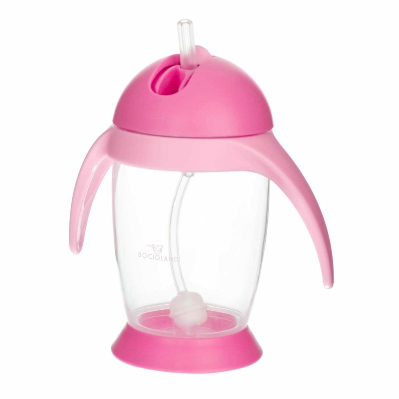 Bocioland - Cana de apa cu pai si manere, 300 ml, 6 luni+, Pink