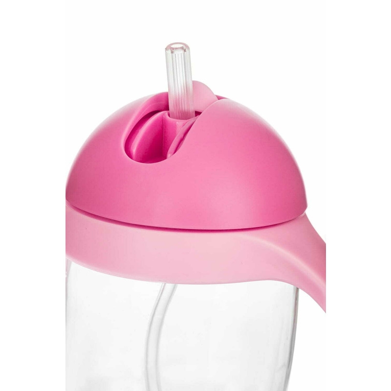 Bocioland - Cana de apa cu pai si manere, 300 ml, 6 luni+, Pink