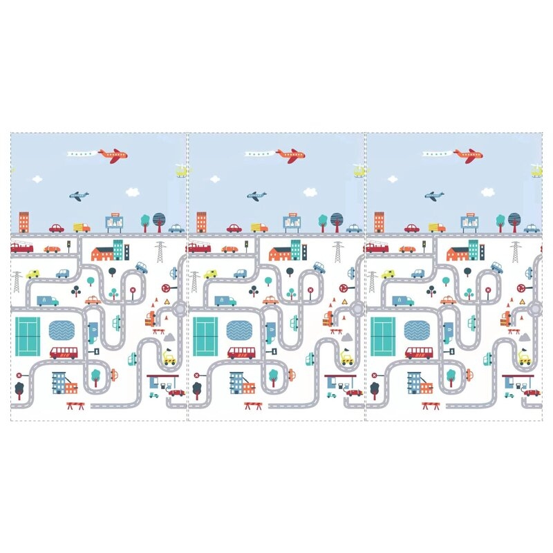 Bocioland - Covoras de joaca City, Pliabil, Protectie impotriva loviturilor, Dimensiune mare, 200 x 150 cm, Cu Imprimeu pe ambele parti, Potrivit pentru utlizare atat in interior, cat si in exterior