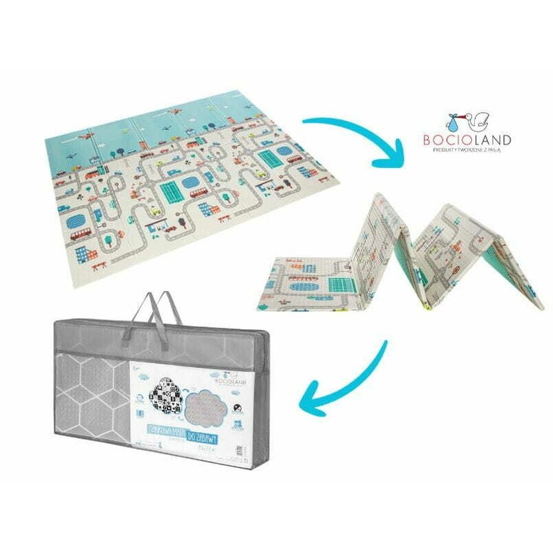Bocioland - Covoras de joaca City, Pliabil, Protectie impotriva loviturilor, Dimensiune mare, 200 x 150 cm, Cu Imprimeu pe ambele parti, Potrivit pentru utlizare atat in interior, cat si in exterior