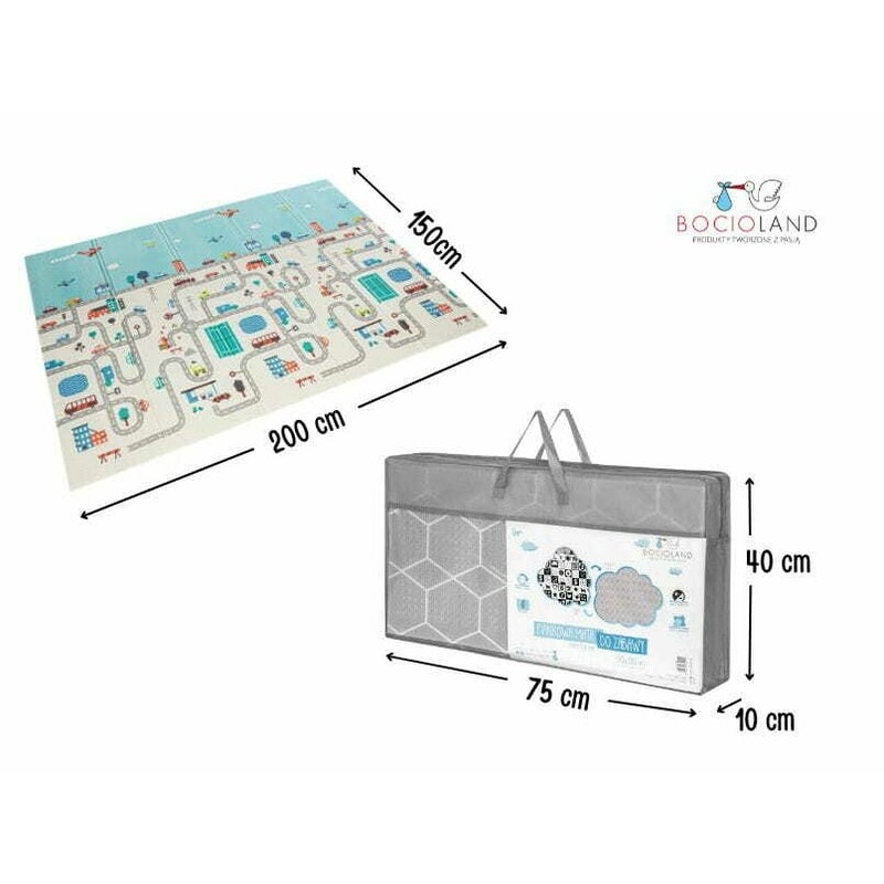 Bocioland - Covoras de joaca City, Pliabil, Protectie impotriva loviturilor, Dimensiune mare, 200 x 150 cm, Cu Imprimeu pe ambele parti, Potrivit pentru utlizare atat in interior, cat si in exterior