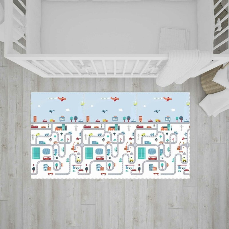 Bocioland - Covoras de joaca City, Pliabil, Protectie impotriva loviturilor, Dimensiune mare, 200 x 150 cm, Cu Imprimeu pe ambele parti, Potrivit pentru utlizare atat in interior, cat si in exterior
