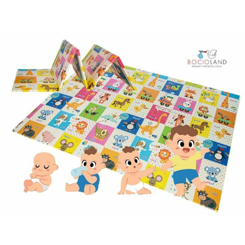 Bocioland - Covoras de joaca Happy Day, Pliabil, Protectie impotriva loviturilor, Dimensiune mare, 200 x 150 cm, Cu Imprimeu pe ambele parti, Potrivit pentru utlizare atat in interior, cat si in exterior