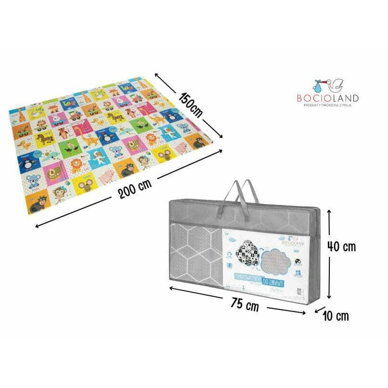 Bocioland - Covoras de joaca Happy Day, Pliabil, Protectie impotriva loviturilor, Dimensiune mare, 200 x 150 cm, Cu Imprimeu pe ambele parti, Potrivit pentru utlizare atat in interior, cat si in exterior